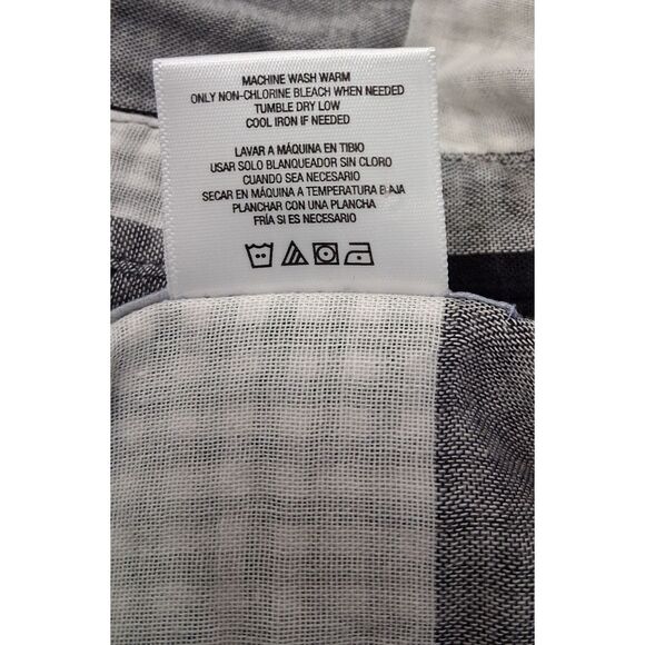 womens 1X Laura Scott blouse black white plaid gauzy cotton roll tab collared - Picture 8 of 9